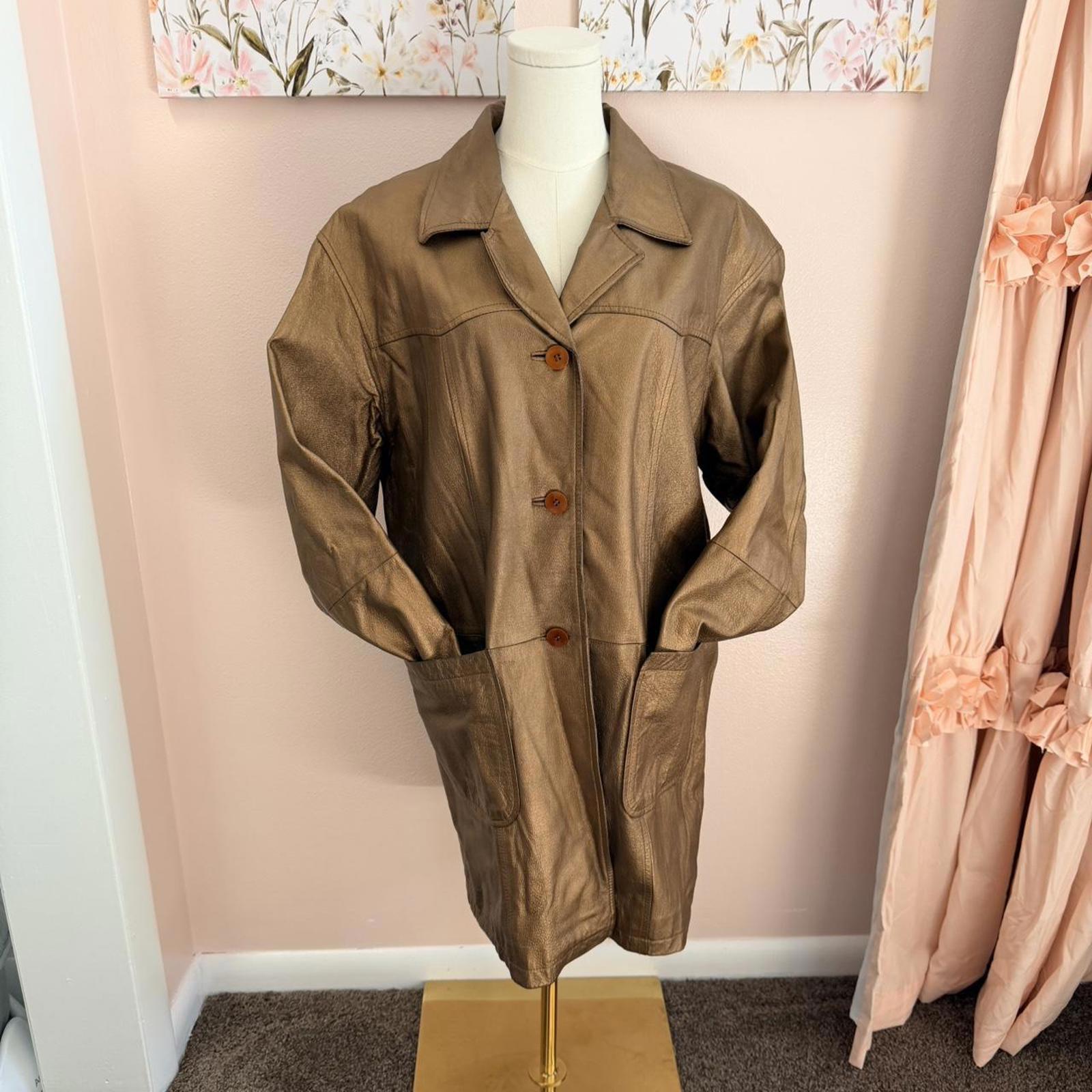 Newport News Genuine Leather Long Coat Taupe Brown